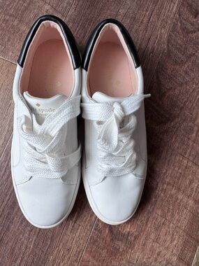 kate spade White Leather Sneakers with Black Heel and Pink Insole